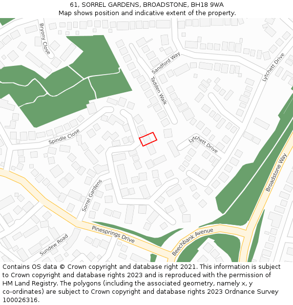 61, SORREL GARDENS, BROADSTONE, BH18 9WA: Location map and indicative extent of plot