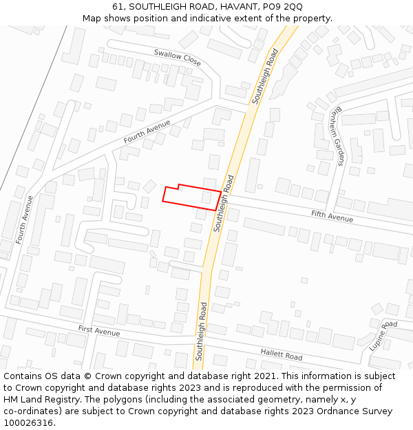 61, SOUTHLEIGH ROAD, HAVANT, PO9 2QQ: Location map and indicative extent of plot