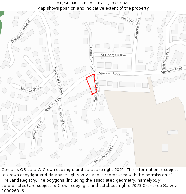 61, SPENCER ROAD, RYDE, PO33 3AF: Location map and indicative extent of plot