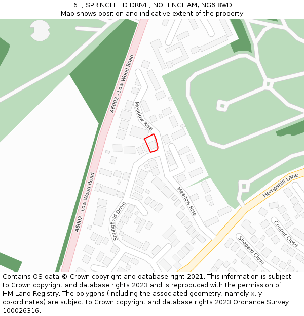 61, SPRINGFIELD DRIVE, NOTTINGHAM, NG6 8WD: Location map and indicative extent of plot