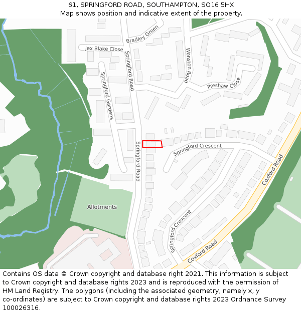 61, SPRINGFORD ROAD, SOUTHAMPTON, SO16 5HX: Location map and indicative extent of plot