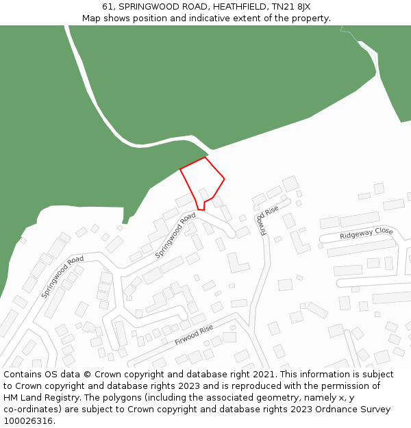 61, SPRINGWOOD ROAD, HEATHFIELD, TN21 8JX: Location map and indicative extent of plot