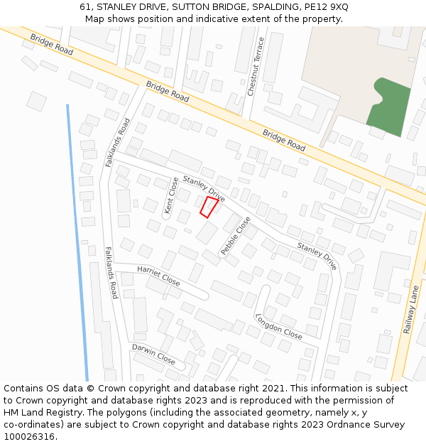 61, STANLEY DRIVE, SUTTON BRIDGE, SPALDING, PE12 9XQ: Location map and indicative extent of plot