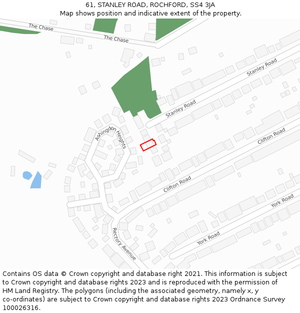 61, STANLEY ROAD, ROCHFORD, SS4 3JA: Location map and indicative extent of plot