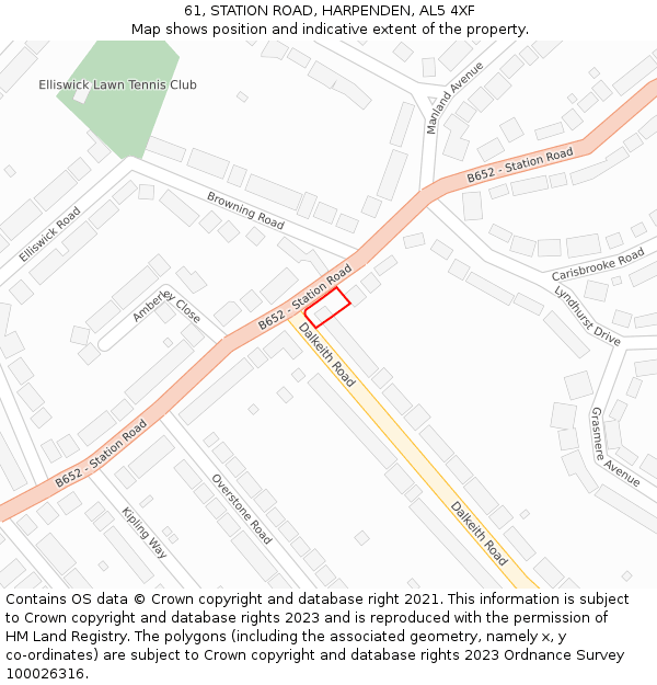 61, STATION ROAD, HARPENDEN, AL5 4XF: Location map and indicative extent of plot