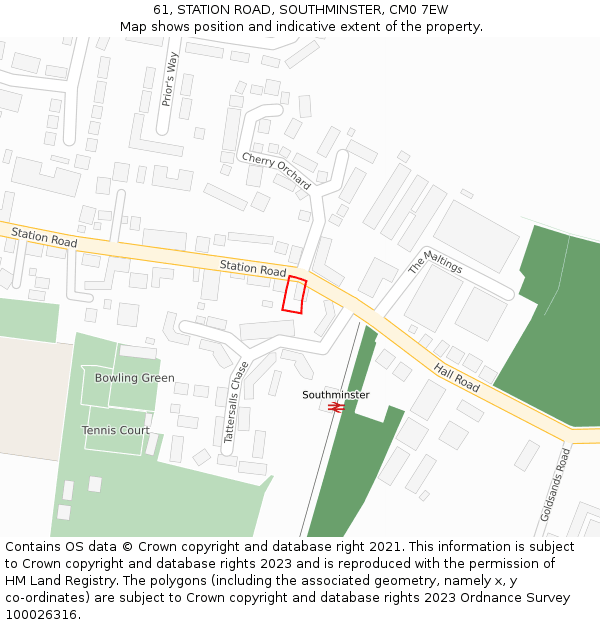 61, STATION ROAD, SOUTHMINSTER, CM0 7EW: Location map and indicative extent of plot