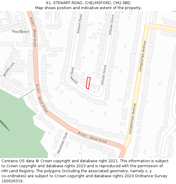 61, STEWART ROAD, CHELMSFORD, CM2 9BD: Location map and indicative extent of plot
