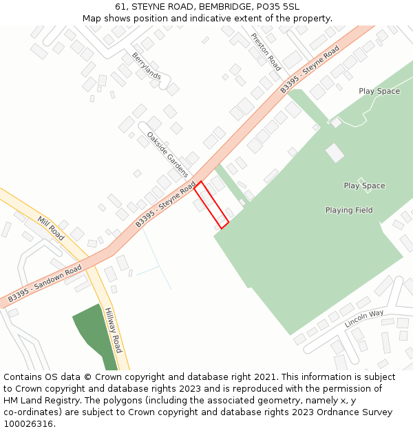 61, STEYNE ROAD, BEMBRIDGE, PO35 5SL: Location map and indicative extent of plot