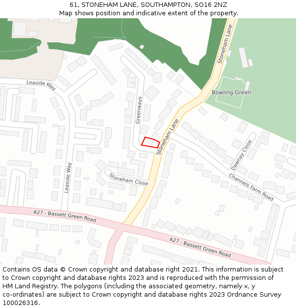 61, STONEHAM LANE, SOUTHAMPTON, SO16 2NZ: Location map and indicative extent of plot