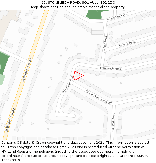 61, STONELEIGH ROAD, SOLIHULL, B91 1DQ: Location map and indicative extent of plot