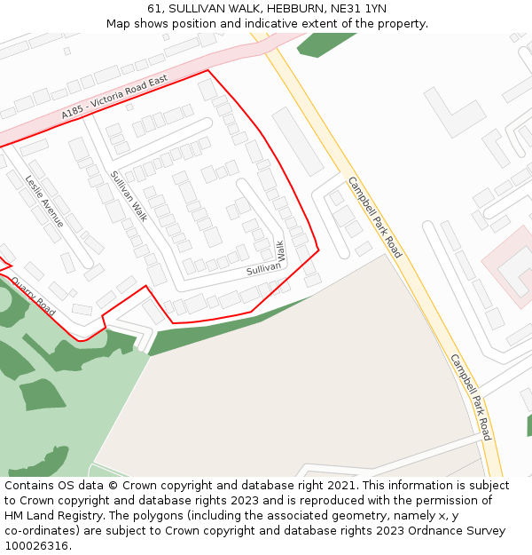 61, SULLIVAN WALK, HEBBURN, NE31 1YN: Location map and indicative extent of plot