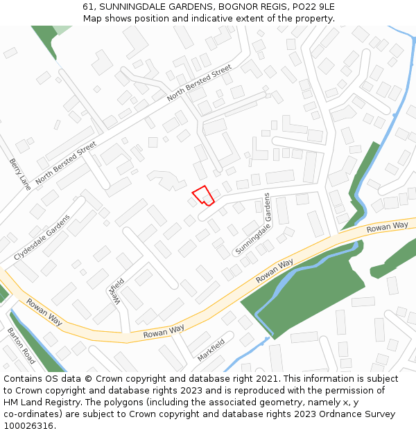 61, SUNNINGDALE GARDENS, BOGNOR REGIS, PO22 9LE: Location map and indicative extent of plot