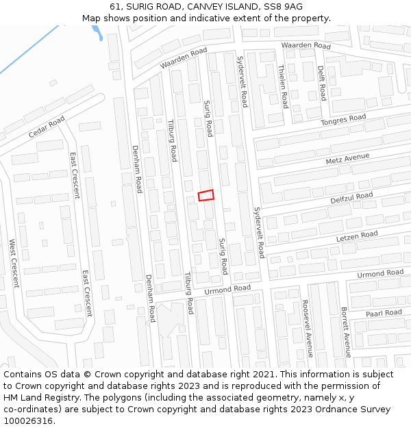 61, SURIG ROAD, CANVEY ISLAND, SS8 9AG: Location map and indicative extent of plot