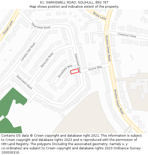 61, SWANSWELL ROAD, SOLIHULL, B92 7ET: Location map and indicative extent of plot