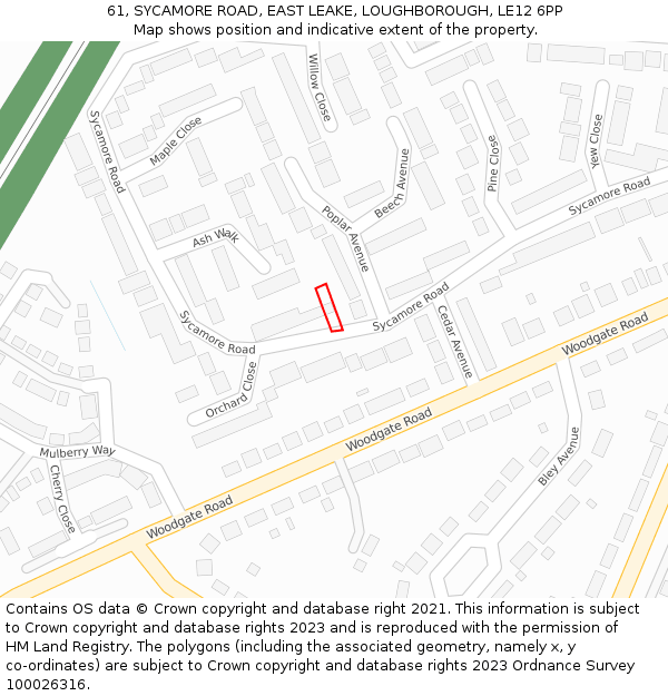 61, SYCAMORE ROAD, EAST LEAKE, LOUGHBOROUGH, LE12 6PP: Location map and indicative extent of plot