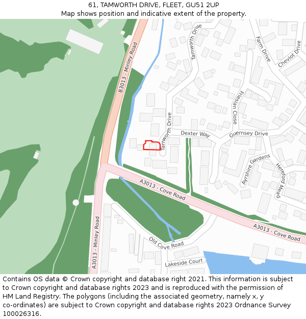 61, TAMWORTH DRIVE, FLEET, GU51 2UP: Location map and indicative extent of plot