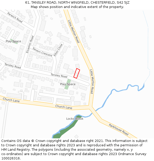 61, TANSLEY ROAD, NORTH WINGFIELD, CHESTERFIELD, S42 5JZ: Location map and indicative extent of plot