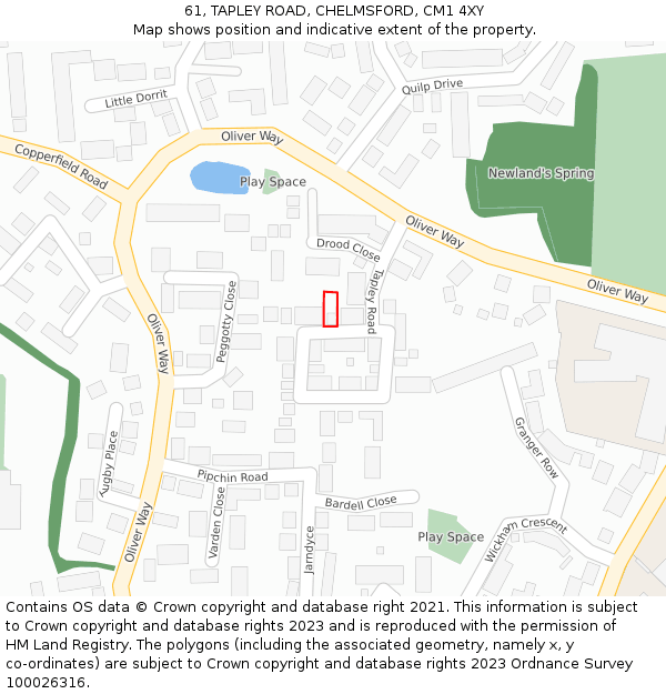 61, TAPLEY ROAD, CHELMSFORD, CM1 4XY: Location map and indicative extent of plot