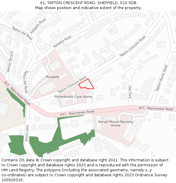 61, TAPTON CRESCENT ROAD, SHEFFIELD, S10 5DB: Location map and indicative extent of plot