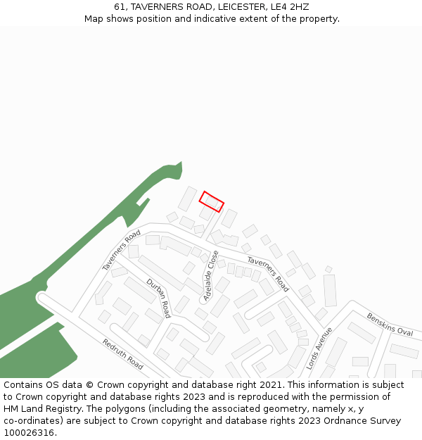 61, TAVERNERS ROAD, LEICESTER, LE4 2HZ: Location map and indicative extent of plot