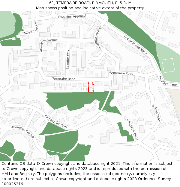 61, TEMERAIRE ROAD, PLYMOUTH, PL5 3UA: Location map and indicative extent of plot