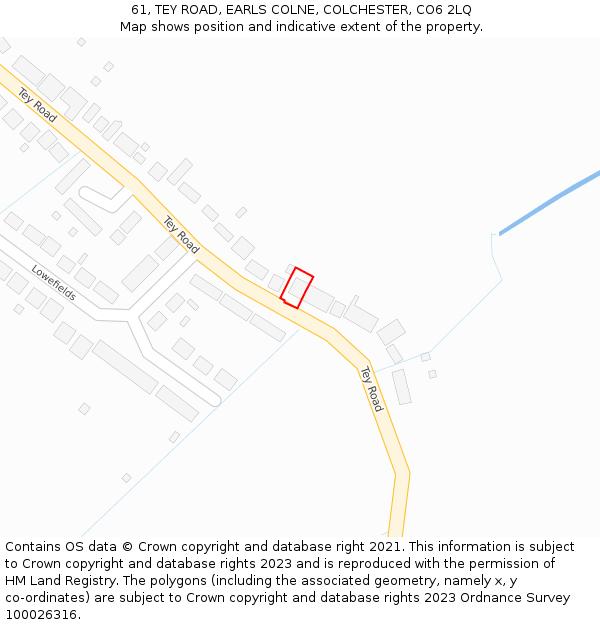 61, TEY ROAD, EARLS COLNE, COLCHESTER, CO6 2LQ: Location map and indicative extent of plot