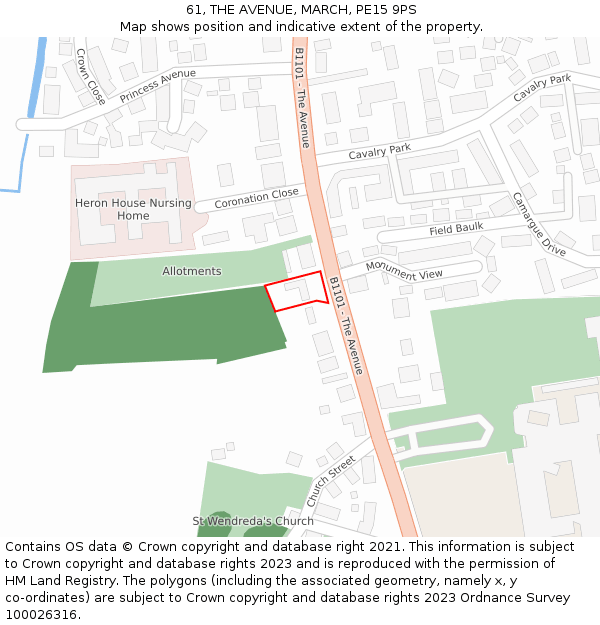 61, THE AVENUE, MARCH, PE15 9PS: Location map and indicative extent of plot