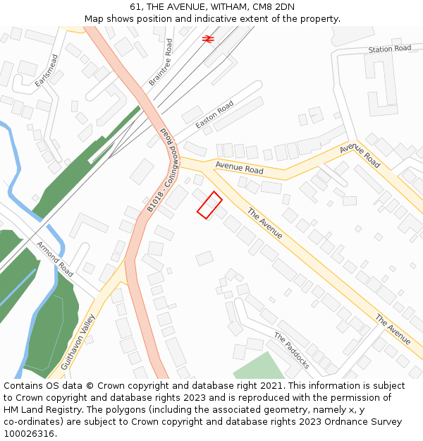 61, THE AVENUE, WITHAM, CM8 2DN: Location map and indicative extent of plot