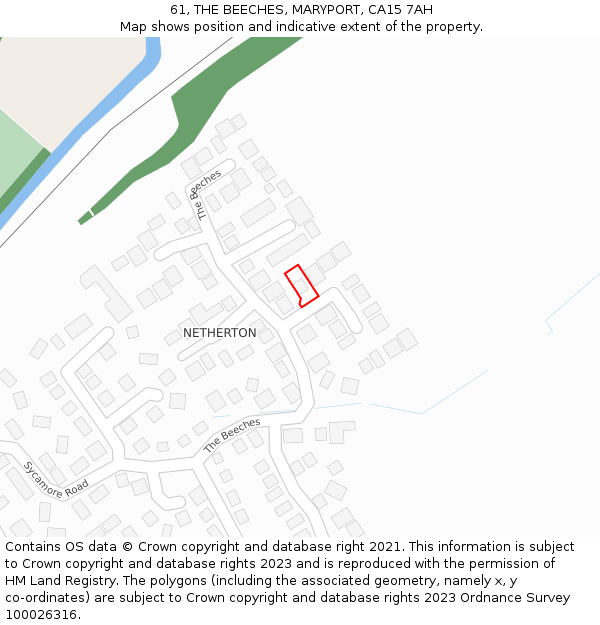 61, THE BEECHES, MARYPORT, CA15 7AH: Location map and indicative extent of plot