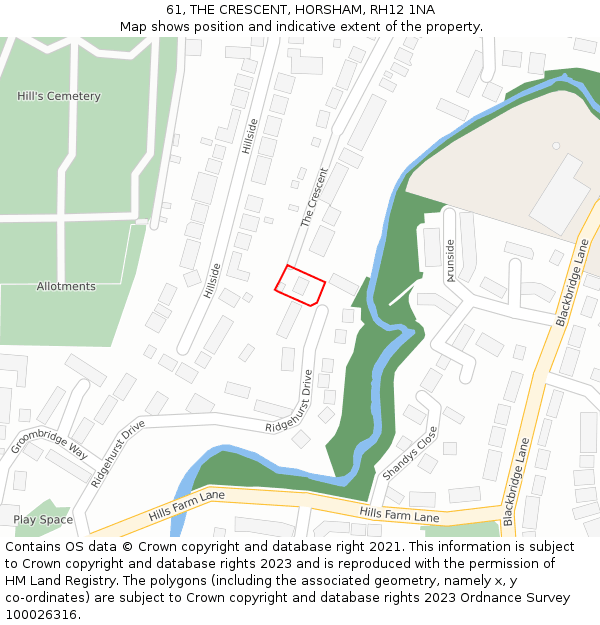 61, THE CRESCENT, HORSHAM, RH12 1NA: Location map and indicative extent of plot