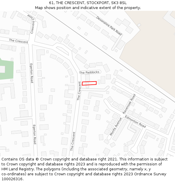 61, THE CRESCENT, STOCKPORT, SK3 8SL: Location map and indicative extent of plot