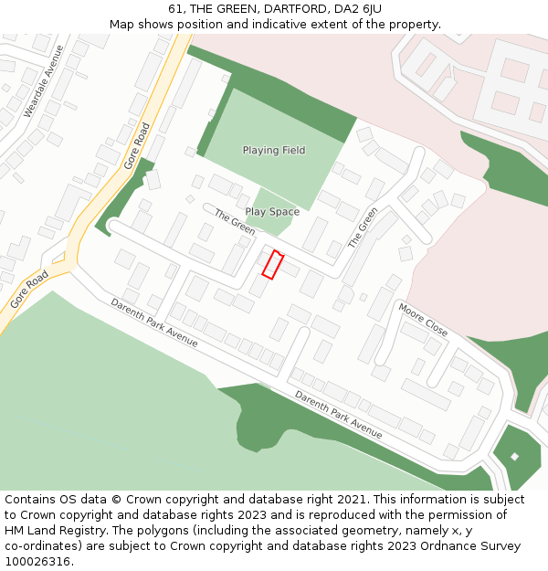 61, THE GREEN, DARTFORD, DA2 6JU: Location map and indicative extent of plot