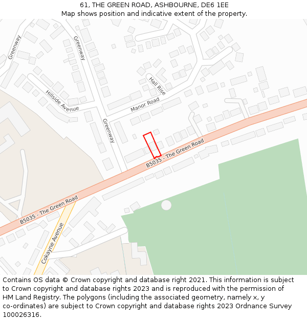 61, THE GREEN ROAD, ASHBOURNE, DE6 1EE: Location map and indicative extent of plot