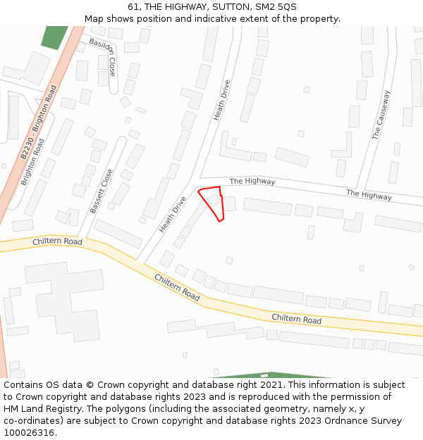 61, THE HIGHWAY, SUTTON, SM2 5QS: Location map and indicative extent of plot