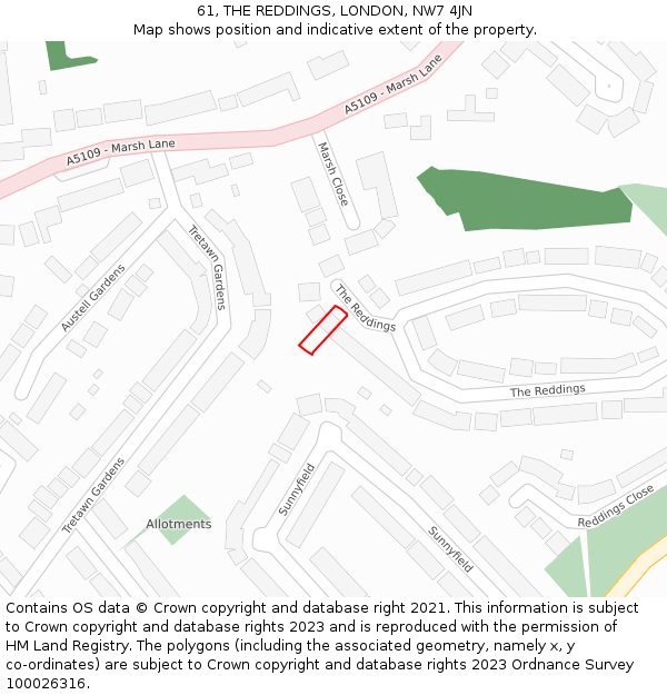 61, THE REDDINGS, LONDON, NW7 4JN: Location map and indicative extent of plot