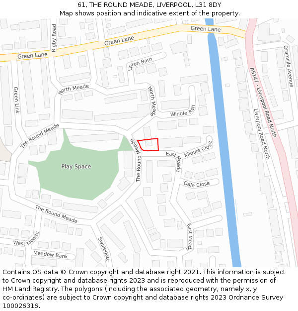 61, THE ROUND MEADE, LIVERPOOL, L31 8DY: Location map and indicative extent of plot