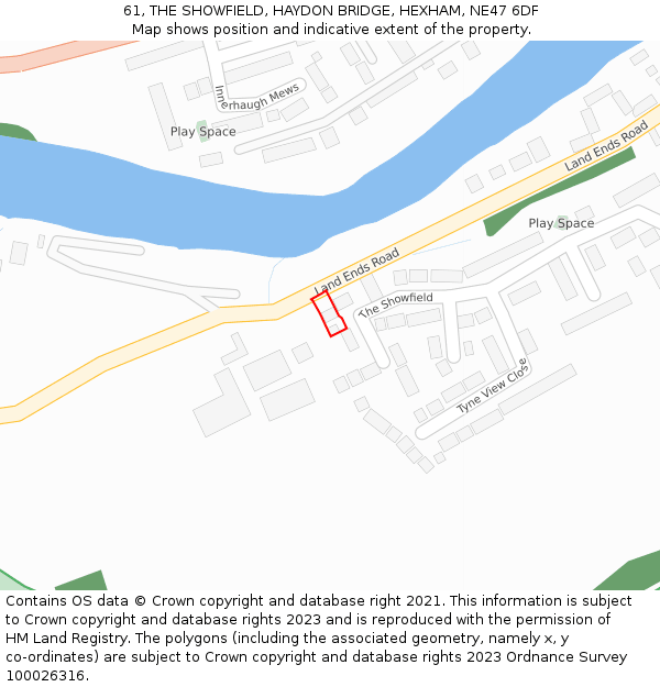 61, THE SHOWFIELD, HAYDON BRIDGE, HEXHAM, NE47 6DF: Location map and indicative extent of plot