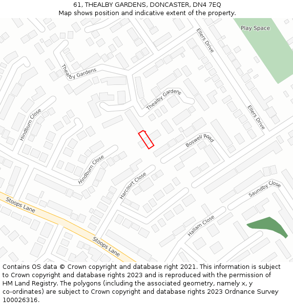 61, THEALBY GARDENS, DONCASTER, DN4 7EQ: Location map and indicative extent of plot