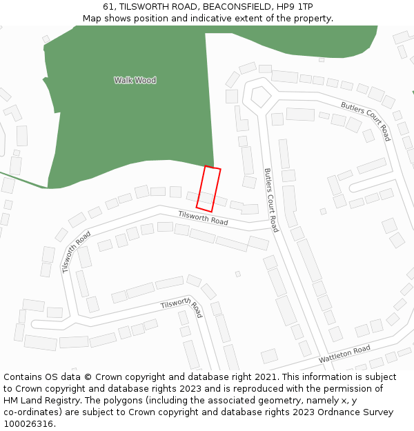 61, TILSWORTH ROAD, BEACONSFIELD, HP9 1TP: Location map and indicative extent of plot