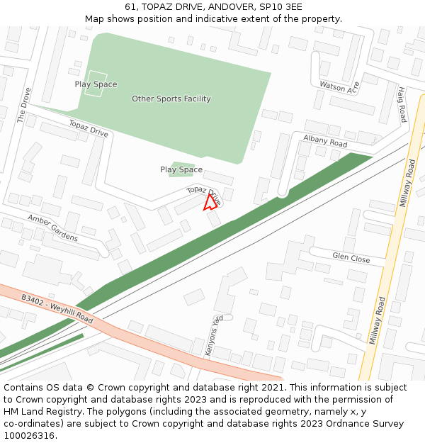 61, TOPAZ DRIVE, ANDOVER, SP10 3EE: Location map and indicative extent of plot