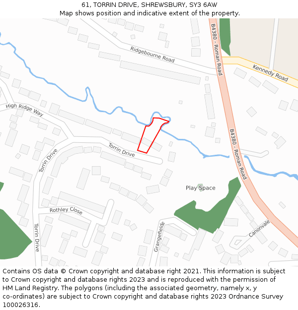 61, TORRIN DRIVE, SHREWSBURY, SY3 6AW: Location map and indicative extent of plot