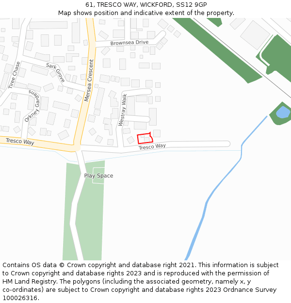 61, TRESCO WAY, WICKFORD, SS12 9GP: Location map and indicative extent of plot