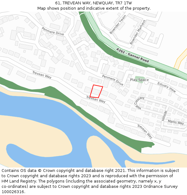 61, TREVEAN WAY, NEWQUAY, TR7 1TW: Location map and indicative extent of plot