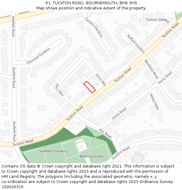61, TUCKTON ROAD, BOURNEMOUTH, BH6 3HS: Location map and indicative extent of plot