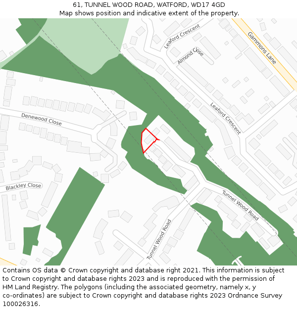 61, TUNNEL WOOD ROAD, WATFORD, WD17 4GD: Location map and indicative extent of plot