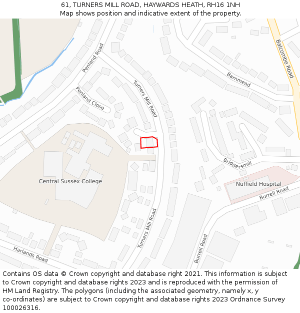 61, TURNERS MILL ROAD, HAYWARDS HEATH, RH16 1NH: Location map and indicative extent of plot