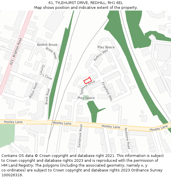 61, TYLEHURST DRIVE, REDHILL, RH1 6EL: Location map and indicative extent of plot