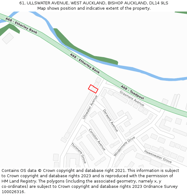 61, ULLSWATER AVENUE, WEST AUCKLAND, BISHOP AUCKLAND, DL14 9LS: Location map and indicative extent of plot