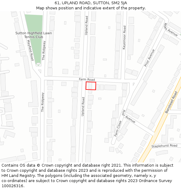 61, UPLAND ROAD, SUTTON, SM2 5JA: Location map and indicative extent of plot