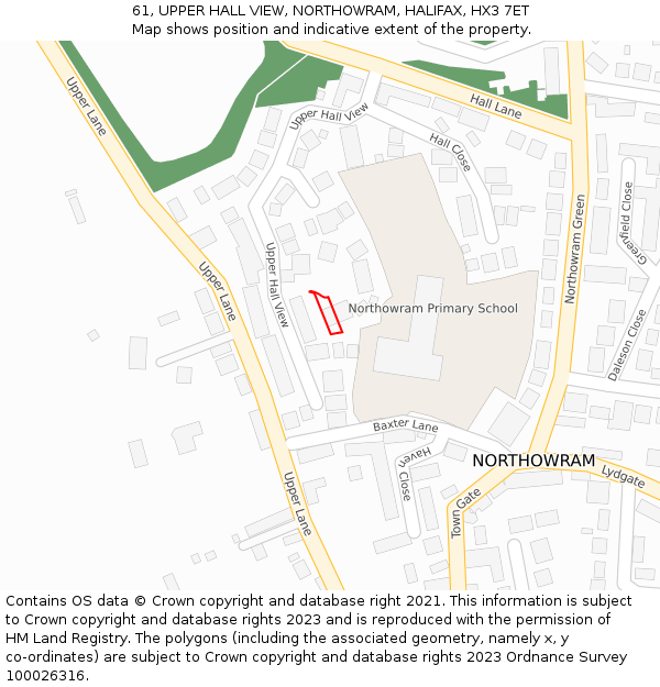 61, UPPER HALL VIEW, NORTHOWRAM, HALIFAX, HX3 7ET: Location map and indicative extent of plot